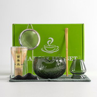 Ensemble d'accessoires pour matcha de style japonais, 7 pièces, cuillère en bambou pour matcha, bol en verre pour matcha et support avec emballage cadeau