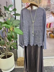 Suéter de <span class=keywords><strong>mujer</strong></span> con cuello redondo informal de primavera 100% Cachemira Color sólido hueco de punto fino ligeramente <span class=keywords><strong>transparente</strong></span> botón Base de encaje - Product Image 6