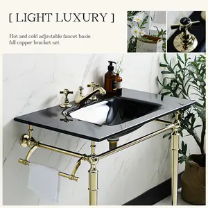 Fanwin Traditional Bathroom Stainless Steel Stand Tempered Glass Classic Wash Basin Bathroom Sink