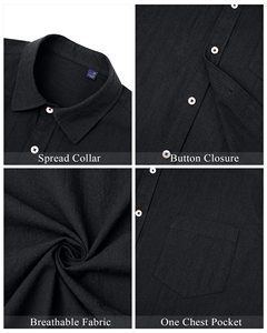 Camicia estiva <span class=keywords><strong>con</strong></span> camicia da <span class=keywords><strong>uomo</strong></span> in cotone e lino a maniche corte Casual <span class=keywords><strong>con</strong></span> bottoni leggeri - Product Image 5