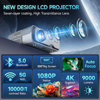 Projecteur OEM 300'' avec 4K 1080p Full HD 1600 ANSI Lumens, faible bruit, mise au point automatique, stéréo Hi-Fi, Android 9, Wi-Fi double bande, portable