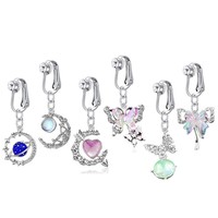 Offre Spéciale Papillon Coloré Faux Piercing de Nombril Clip en Acier Inoxydable, Bague de Nombril Pendentif Zircon Sexy, Bijoux de Corps