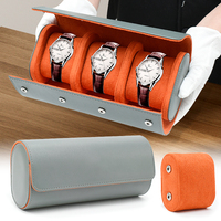 Étui de voyage pour montres, anti-rayures, en cuir PU, fermeture à bouton, toutes saisons, rangement et organisation pour 3 montres avec coussinets amovibles