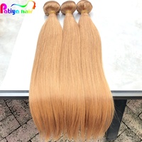 Couleur # 27 Mèches de cheveux humains vierges indiens bruts, lisses, double trame, couleur blonde 27, avec closure frontale en dentelle