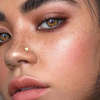 Getta 14K cincin hidung pertunangan mewah, cincin hidung pertunangan mewah bentuk L bintang zirkon emas kuning padat untuk wanita