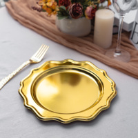 Assiettes jetables rondes en PS haute brillance, couleur or et argent sur toute la surface, disponibles, sûres pour les aliments, laminées, impression personnalisée, pour fêtes