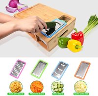 Ensemble de planches à découper en bambou personnalisées avec 4 plateaux, tiroirs, conteneurs et râpe à légumes