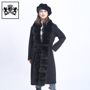 Janefur <strong>Long</strong> Style Real fox Fur Trim Wool <strong>Coat</strong> Autumn <strong>Winter</strong> <strong>Women</strong> <strong>UK</strong> Style Luxury Trench Wool Fur <strong>Coat</strong> - Product Image 3