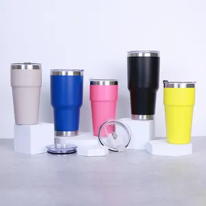 Benutzer definierter Logo-Druck 30 Unzen pulver beschichtetes isoliertes Vakuum Thermal 30 Unzen Edelstahl Kaffee becher Reise becher mit Stroh deckel