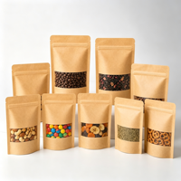 Sachet Doypack en Papier Kraft avec Fenêtre, Fermeture Zip Refermable, pour Emballage Alimentaire (Noix, Café, Thé, Snacks), Logo Personnalisé