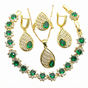 Fashion Hot Sell New Temperament Four Piece 18K Gold Plated Emerald Cut Heart-Shaped Alloy Jewelry <b>Set</b> for <b>Women</b> Wedding <b>Gift</b> - Product Image 1