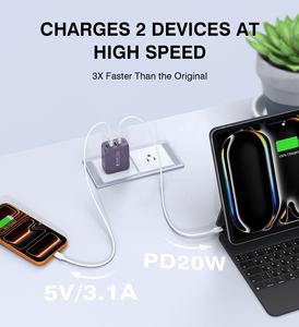 Chargeur mural multifonctionnel pour téléphone portable HNT GaN 60W violet certifié FCC PSE US/JP, 5 ports USB-C, charge très rapide - Product Image 4