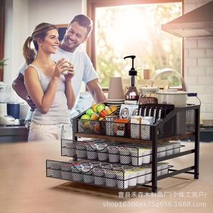 Estante de almacenamiento para cápsulas de café con cajones deslizantes, organizador de escritorio de metal y hierro para cápsulas de café, bolsitas de té y tazas, estante de 2 niveles - Product Image 2