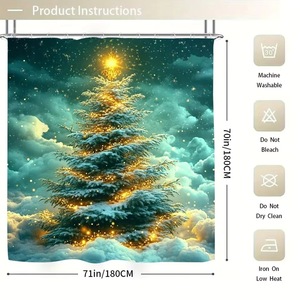 Rideau de Douche en Polyester Imprimé Numérique Motif Sapins de Noël Bleu Turquoise, Imperméable, Impression Personnalisée, Vente en Gros, Moderne - Product Image 2
