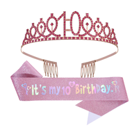Ensemble d'anniversaire rose pour filles, couronne, bandeau, kit de déguisement, accessoires de fête d'anniversaire
