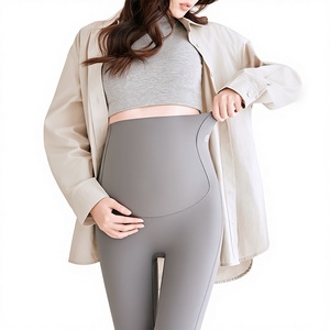 Leggings de <span class=keywords><strong>grossesse</strong></span> mi-taille pour femmes enceintes, en velours fin, extensibles, style vintage, coupe slim, unis, crochetés - Product Image 1