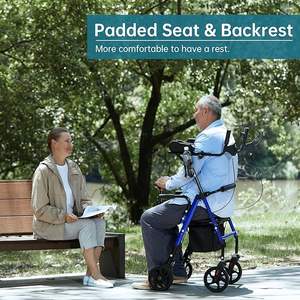 Déambulateur pour personnes âgées handicapées à quatre roues pliable réglable en hauteur en alliage d'aluminium avec siège aides à la mobilité - Product Image 3