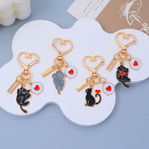 Porte-clés en métal émaillé en alliage, motif chat de dessin animé mignon, breloques d'amour rouges, chaton, pendentif pour étui d'écouteurs <span class=keywords><strong>AirPods</strong></span>, sac, cadeau - Product Image 5