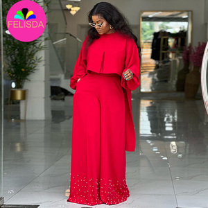 Set da donna Maxi blusa a maniche lunghe con perline pantaloni larghi con perline 2 pezzi Set <span class=keywords><strong>tuta</strong></span> <span class=keywords><strong>elegante</strong></span> Casual due pezzi pantaloni Set - Product Image 1