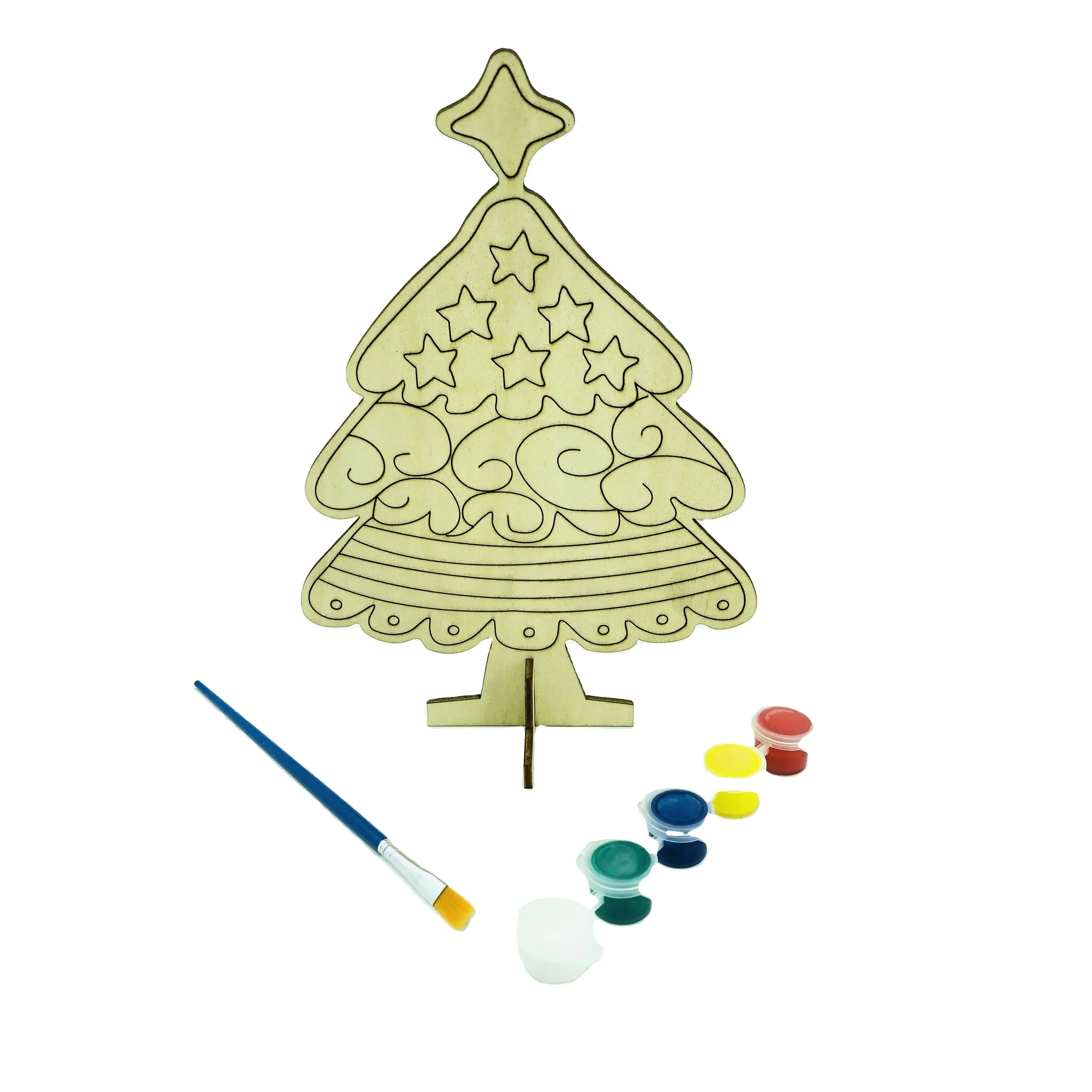 Paint your own Christmas tree laser cutting wood craft kit