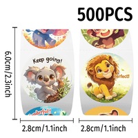 500 autocollants/rouleau en papier écologique, motifs animaux mignons, pour journaux, récompenses, cadeaux, décoration scolaire