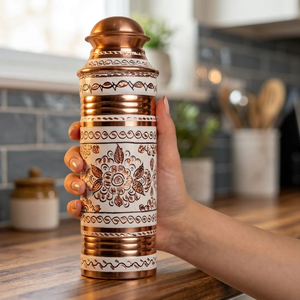 Thermos en cuivre oriental avec motif floral, gourde portable, bouteille de voyage - Product Image 1
