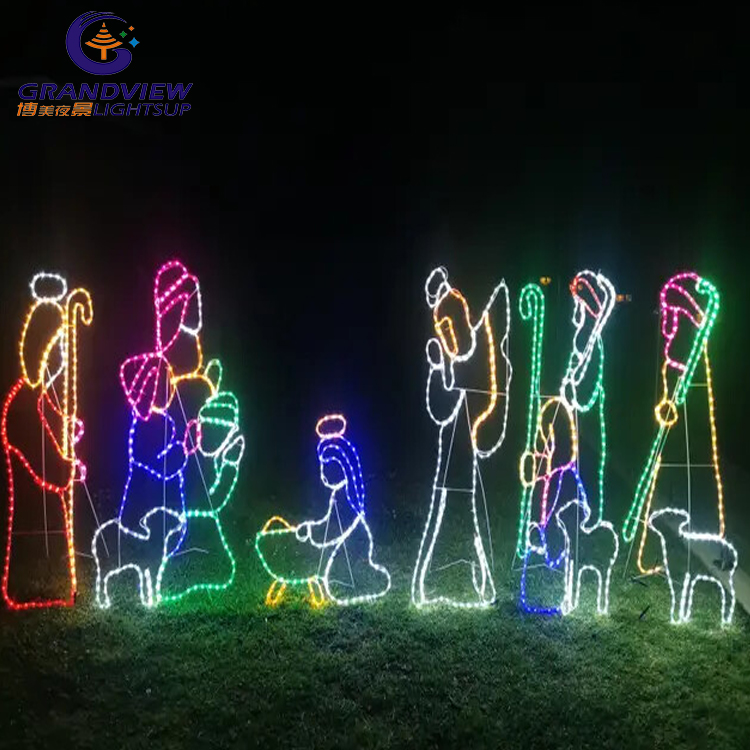 Weihnachten im freien hof dekorationen ornamente 2d led motiv lichter jesus statue nativität szenario set weihnachtsfigurinen