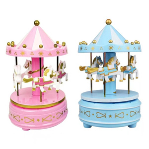 HY6 Meilleur Cadeau Anniversaire Noël Mini Wind Up Carrousel <span class=keywords><strong>Cheval</strong></span> Boîte à Musique pour Enfants - Product Image 1
