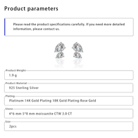 Boucles d'oreilles de luxe à deux pierres en argent sterling 925 plaqué or 18 carats avec moissanite double taille poire 3.0 CTW