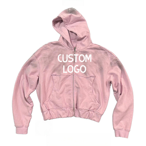 เสื้อฮู้ดดี้ผู้ชายผ้าฝ้ายทรงหลวมแบบซิป สีชมพูทำเก่า ย้อมสีแบบสเปรย์สไตล์สตรีทแฟชั่น  รับผลิตตามสั่งพร้อมปักโลโก้ขายส่ง - Product Image 1