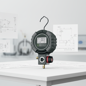 מד לחץ דיגיטלי עבור גז קירור R22, R134a, R410a, R407, R502 עם <span class=keywords><strong>2</strong></span> צינורות חיבור, טבעת הרכבה 1.5 מטר - Product Image 3