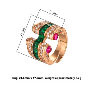 Fashion Jewelry Eco-friendly Copper Gold Plated Pave Multicolor Baguette Zircon Rose Gold Plated Band <b>Ring</b> for Feminine - Product Image 2