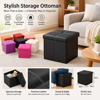 Pouf de rangement pliable en cuir 38x38x38cm, repose-pieds cube, capacité 150kg, espace de rangement dissimulé, siège gain de place pour salon et chambre