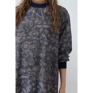 Puane Women's Casual Ribbed Collar Patterned Midi <b>Dress</b> with Comfortable Fit and Lightweight Fabric for Everyday Style, Navy - Product Image 5