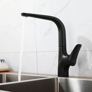 Robinet de lavabo haut, Mitigeur de cuisine, Robinet chromé noir, Robinet en laiton, Robinet rotatif, Robinet monotrou - Product Image 5