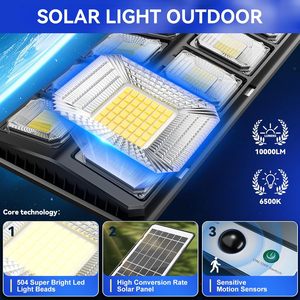 1Pack 10000LM Solar Street <b>Lights</b> 504 <b>LEDs</b> Outdoor Waterproof Dusk Dawn <b>Motion</b> <b>Sensor</b> Remote Control for Yard Fence Garden WADE- - Product Image 5