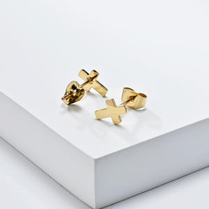 Cross <b>Stud</b> Earrings Gold <b>Titanium</b> Steel Unisex Fashion Jewelry - Product Image 3