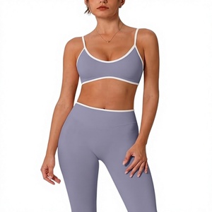 Women High Rise Leggings <b>Longline</b> Sports <b>Bra</b> Workout Set Seamless Fitness Leggings Strappy Sports <b>Bra</b> Training Set - Product Image 1