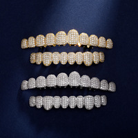 Grillz dentaire Hip Hop géométrique en cuivre plaqué or 18K avec zircon, lot de 10 dents, personnalisable, direct usine