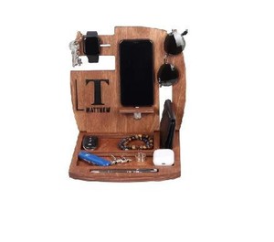 Station d'accueil classique en bois laqué écologique, support pour téléphone, portefeuille, montre, porte-clés, organisateur de chevet, boîte de rangement de bureau - Product Image 1