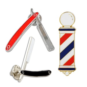 Épingles de revers personnalisées en métal émaillé or et argent de haute qualité pour barbiers, vente en gros - Product Image 1