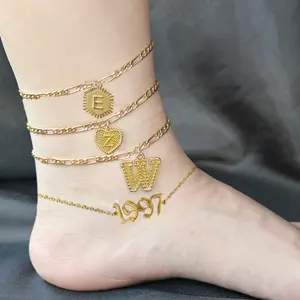 Gaby Multilayer birth year initial letter anklets gold plated anklet Stainless Steel Chain 26 Alphabet Letter anklet woman