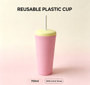 Gobelet en plastique mat de 700 ml avec couvercle et paille, réutilisable, rose, pour boissons froides, idéal pour le bureau, la maison, les voyages, bouteille d'eau avec logo personnalisé - Product Image 1