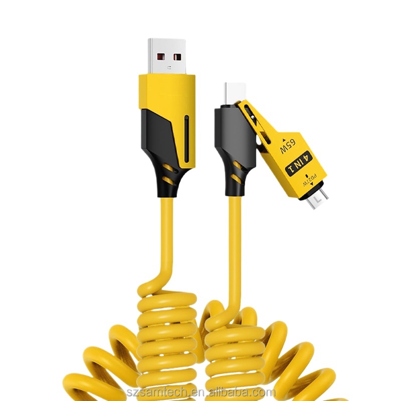 <strong>2026</strong> New 4 in 1 Spring Fast <strong>Charging</strong> <strong>Cable</strong> 60W <strong>Multi</strong> Quick <strong>Charging</strong> and Data Transfer Retractable Charger Cord for All Phones