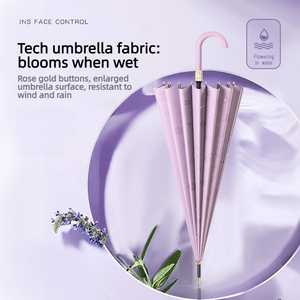 Parapluie semi-automatique à grande baldaquin 16K, réactif à l'eau, à motif floral, avec logo personnalisé, pour femmes, vente en gros, cadeaux de détail, conception publicitaire - Product Image 2