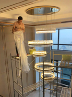 Lustre moderne en cristal LED de haute qualité avec anneau doré pour hôtel, villa, projet d'escalier JY9205
