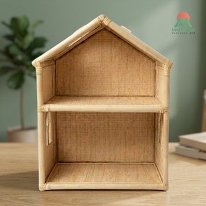 Libreria in rattan naturale fatta a mano, stile casa delle bambole, giocattolo Montessori per bambini, scaffale portaoggetti, decorazione per camerette e asili nido - Product Image 3