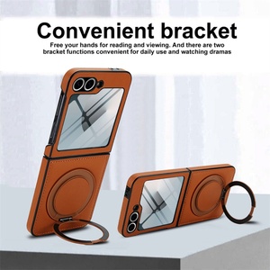 Funda Magnética de Cuero PU para Samsung Z Flip 7 6 5 4 3 con Anillo Metálico, Protector de Pantalla Frontal y Cubierta Trasera Antigolpes - Product Image 3
