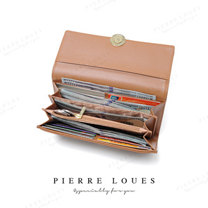 กระเป๋าสตางค์ผู้หญิง Pierre Loues แบบยาว มีซิป ความจุเยอะ ป้องกัน RFID สีพื้น สไตล์มาการอง ใช้ได้ทุกวัน - Product Image 4