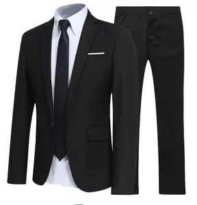 पुरुषों की शादी सूट फैशन पुरुषों की स्लिम ठोस रंग व्यापार कार्यालय सूट सेट बड़े आकार पुरुषों